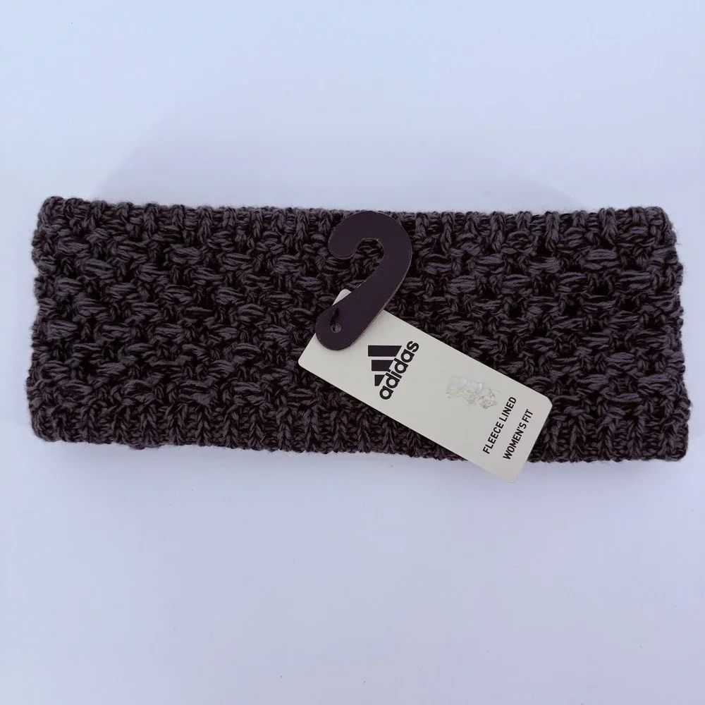 Adidas Crestline Headband Womens Black Onix Grey Fleece Lined Knit IQ5590 OSFA